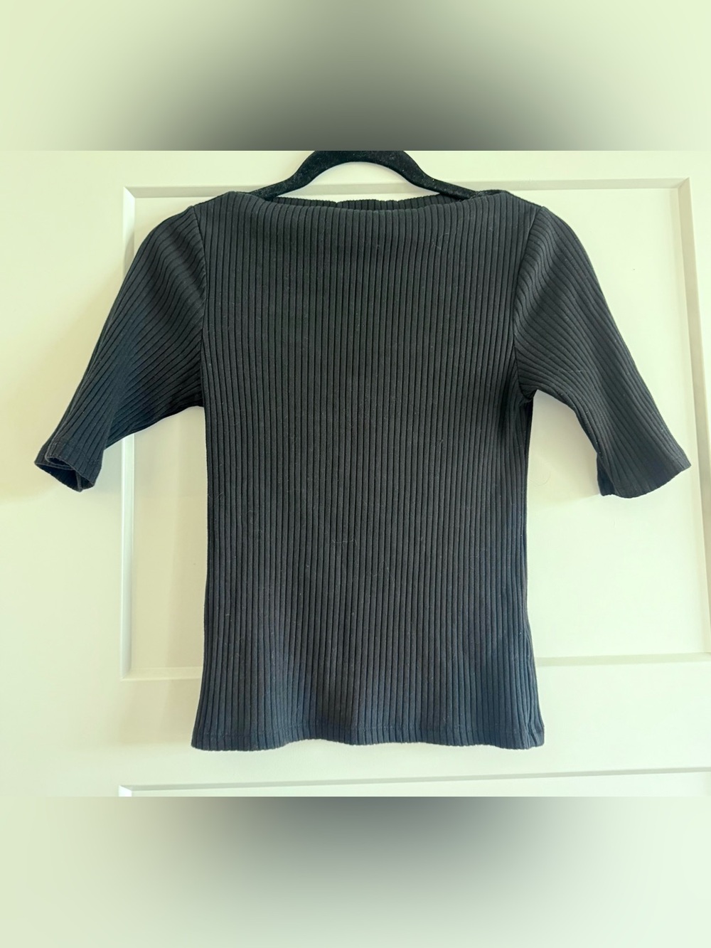 Old Navy Black Ribbed Boat Neck Elbow Sleeve Top Shirt Small S